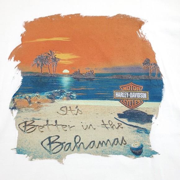 Harley Davidson It Better In The Bahamas White Short Sleeve Beach Sunset Small - Picture 3 of 10